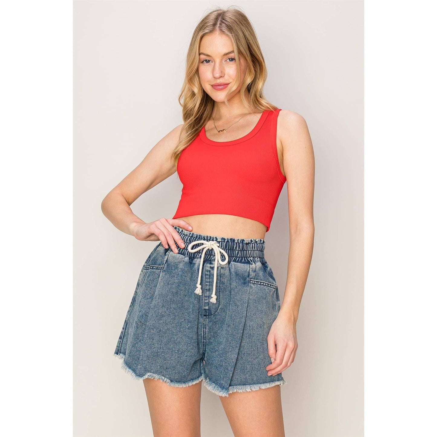 Ribbed Seamless Crop Top - Red