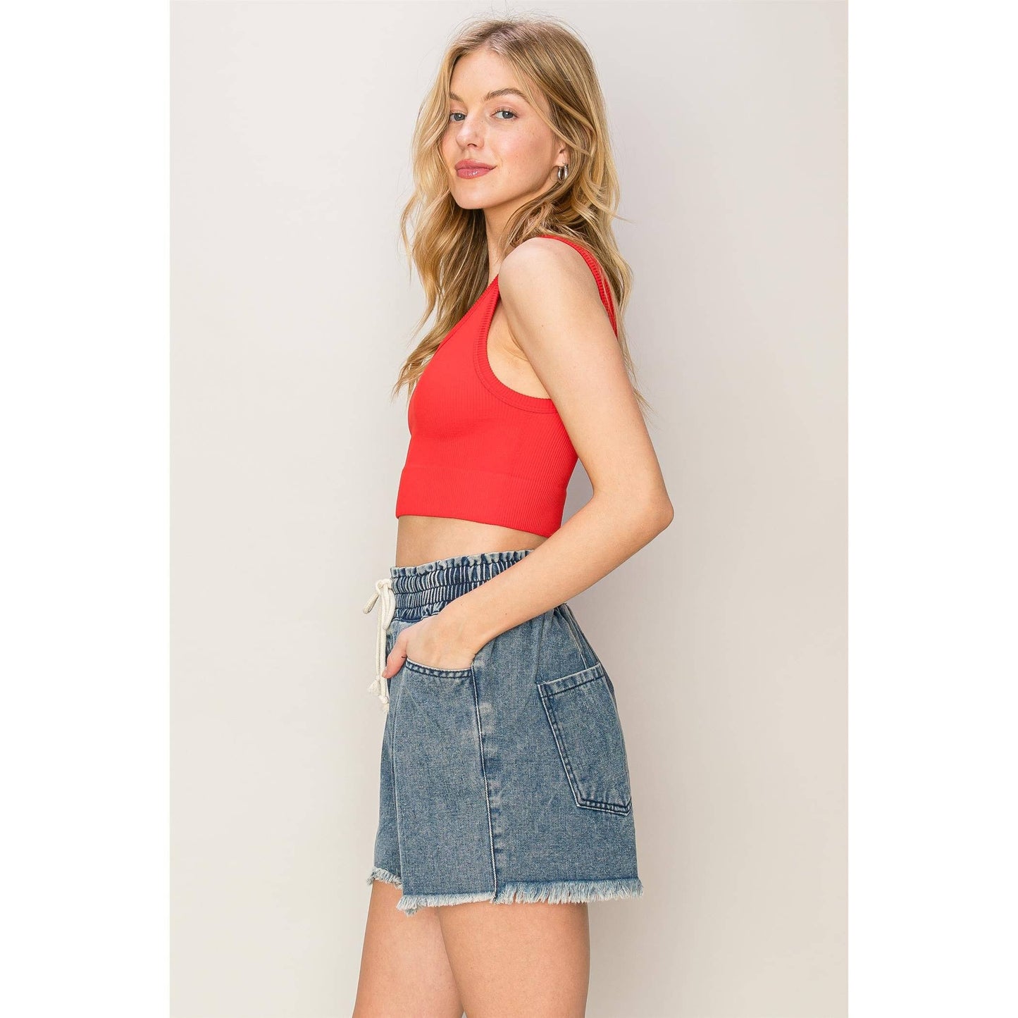 Ribbed Seamless Crop Top - Red