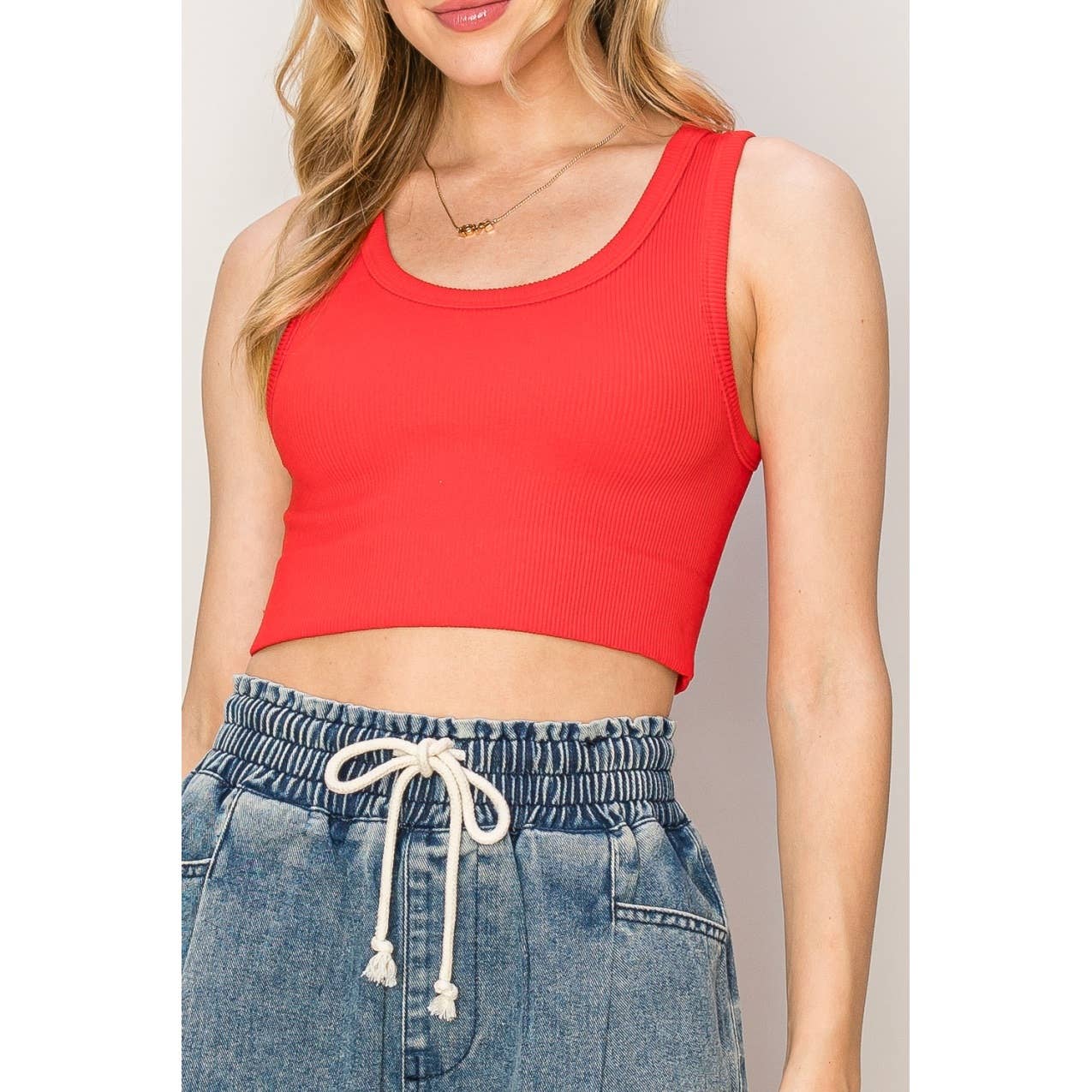 Ribbed Seamless Crop Top - Red