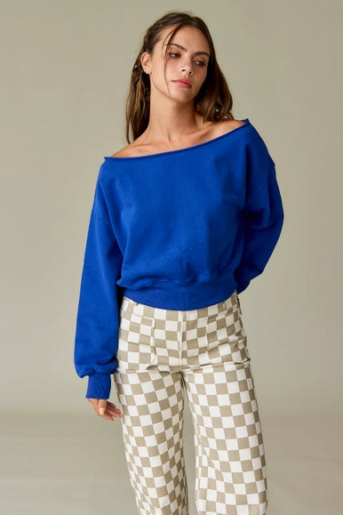 Alina Off Shoulder Cropped Sweatshirt - Royal Blue