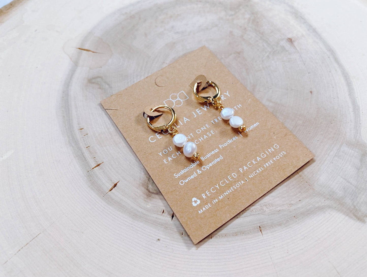 Gold Huggies Pearl Earrings