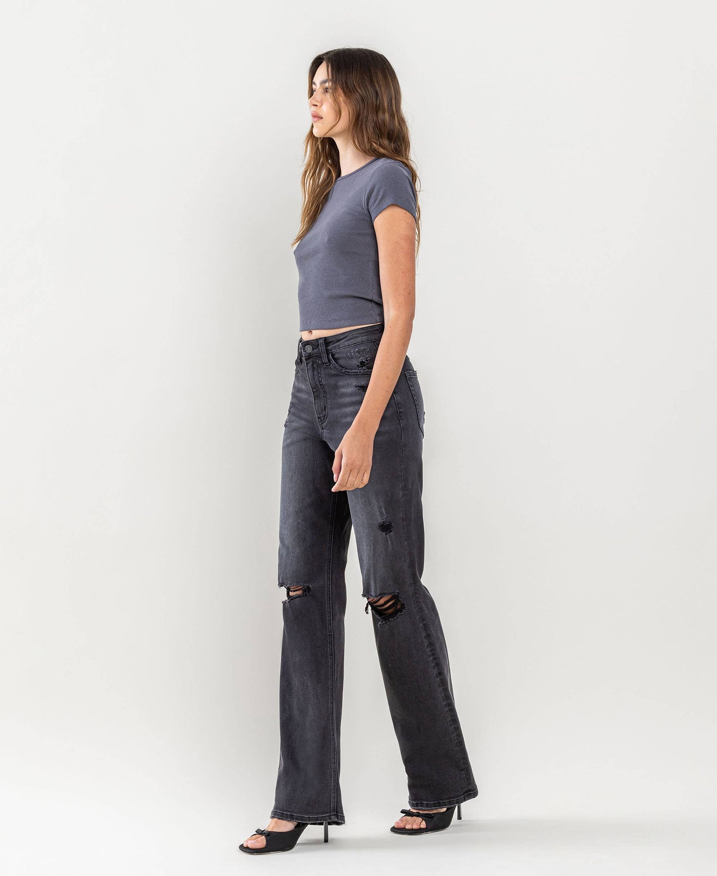 90'S VINTAGE SUPER HIGH RISE FLARE JEANS V3581