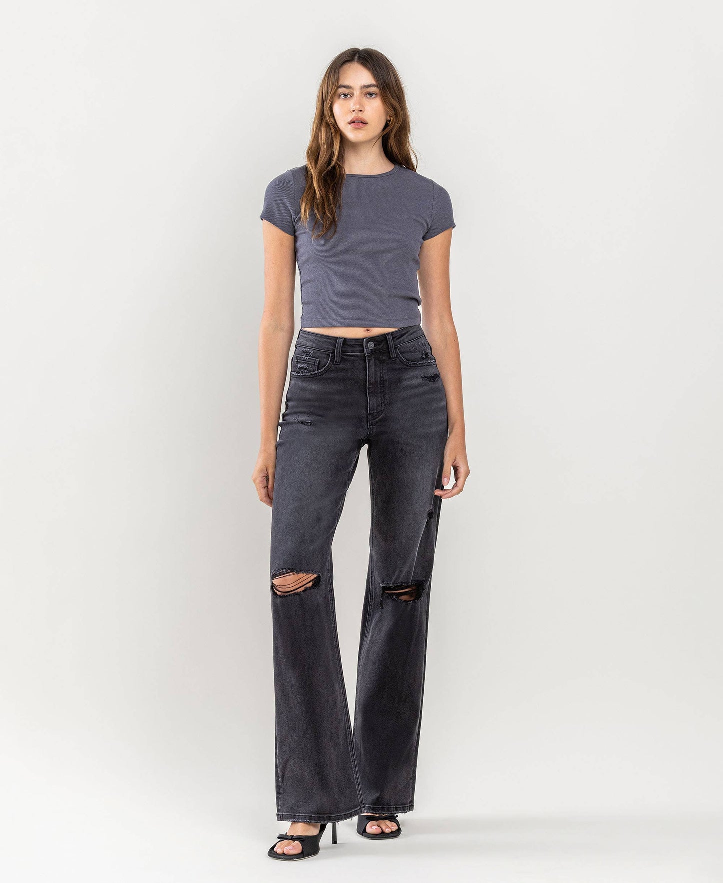 90'S VINTAGE SUPER HIGH RISE FLARE JEANS V3581