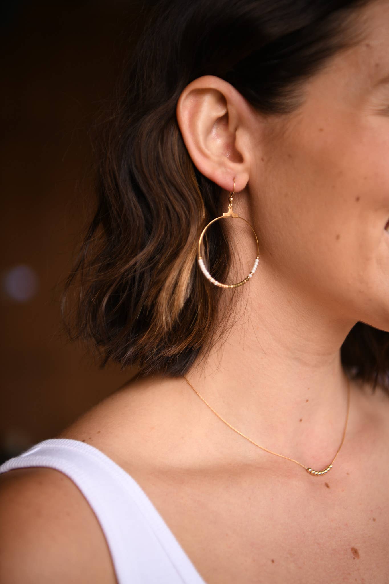 White Seed Bead Hoop Earring