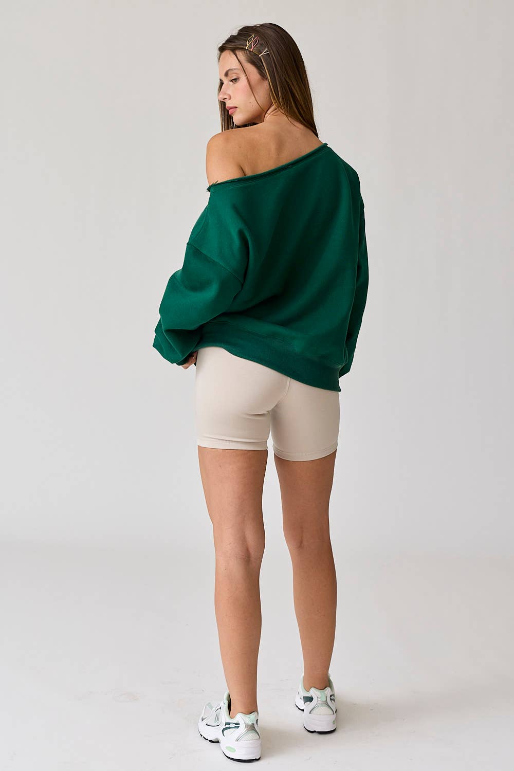 Evelyn Loose Fit One Shoulder Sweatshirt - Green