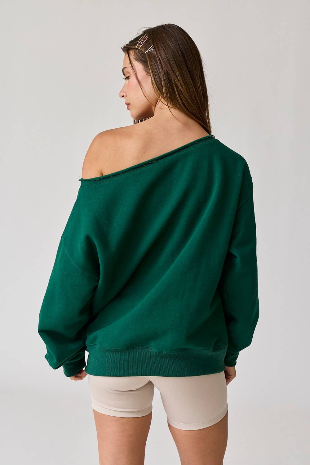 Evelyn Loose Fit One Shoulder Sweatshirt - Green