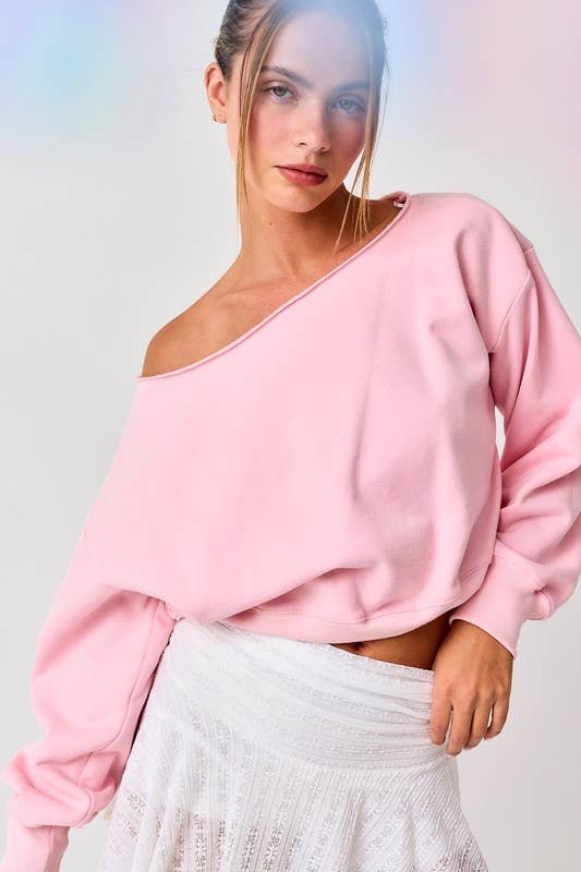 Alina Off Shoulder Cropped Sweatshirt - Pink