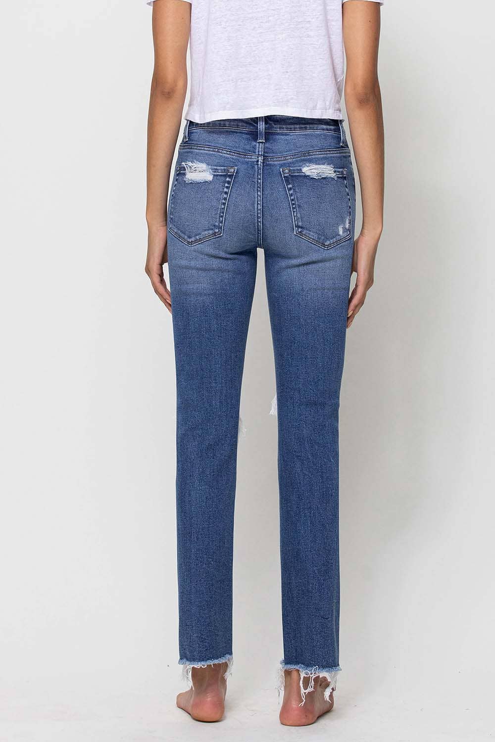 MID RISE DESTROYED ANKLE STRAIGHT JEANS F4395