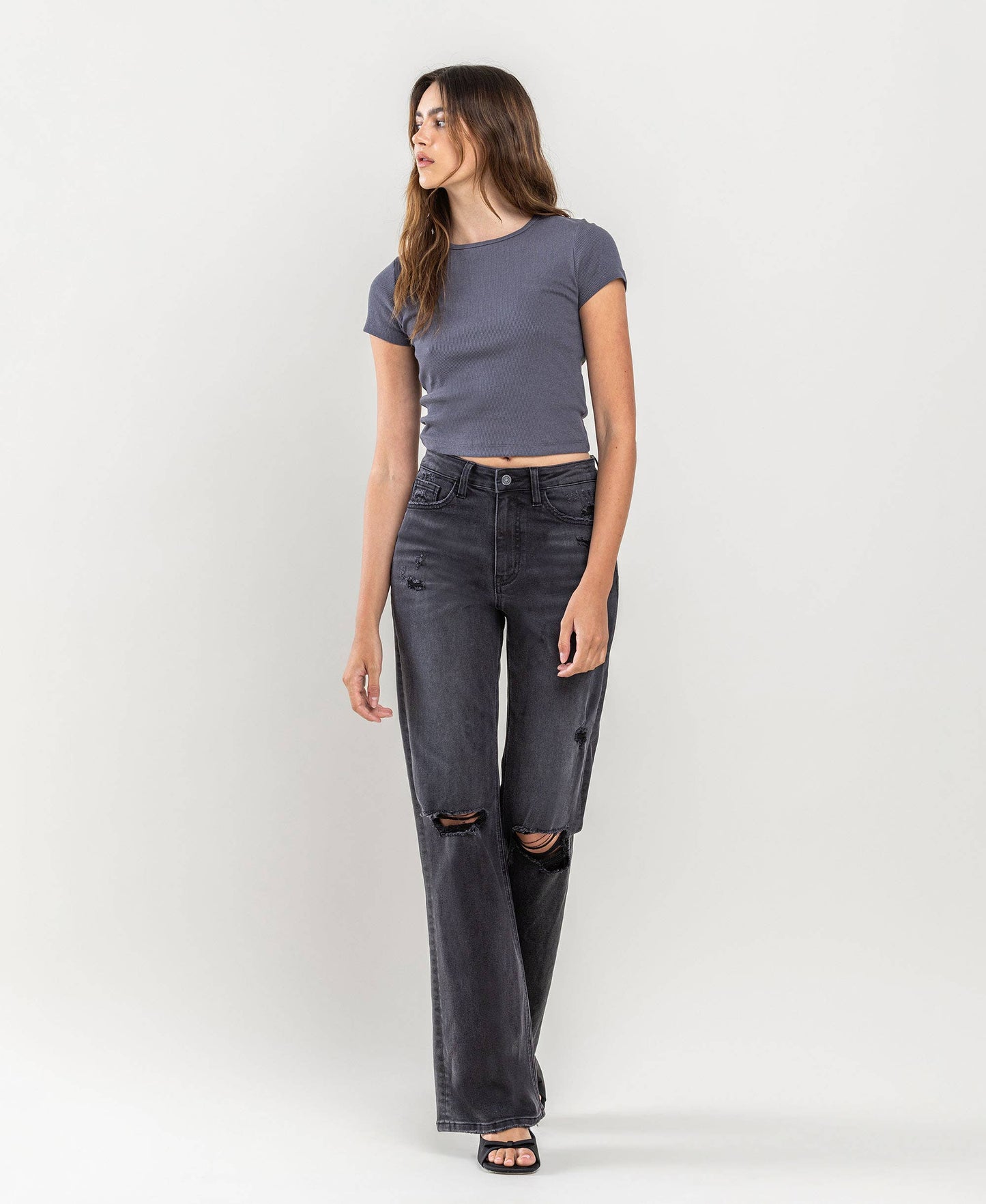 90'S VINTAGE SUPER HIGH RISE FLARE JEANS V3581