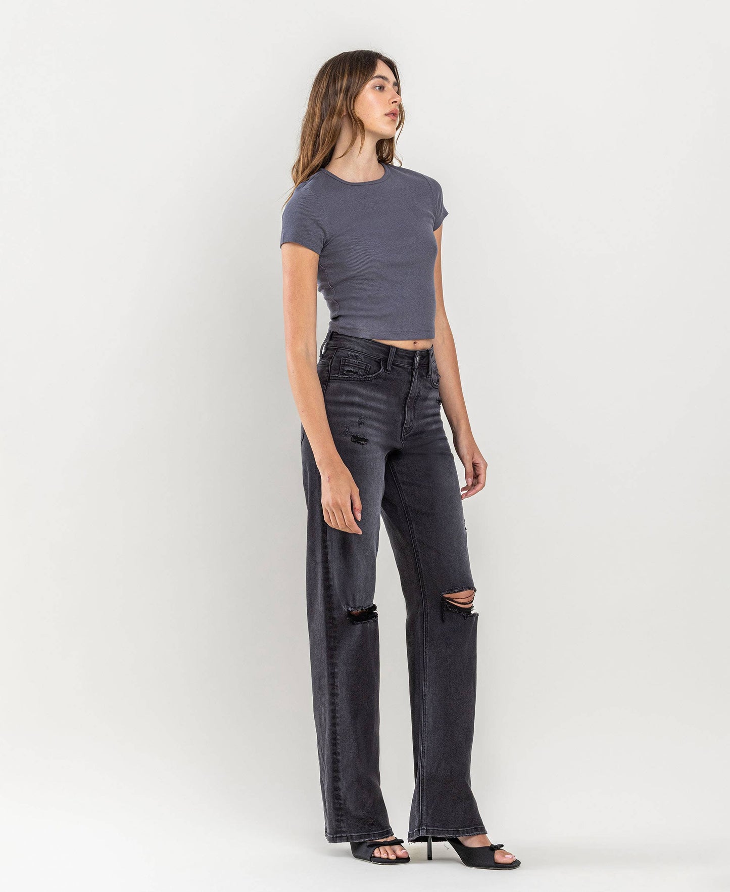 90'S VINTAGE SUPER HIGH RISE FLARE JEANS V3581