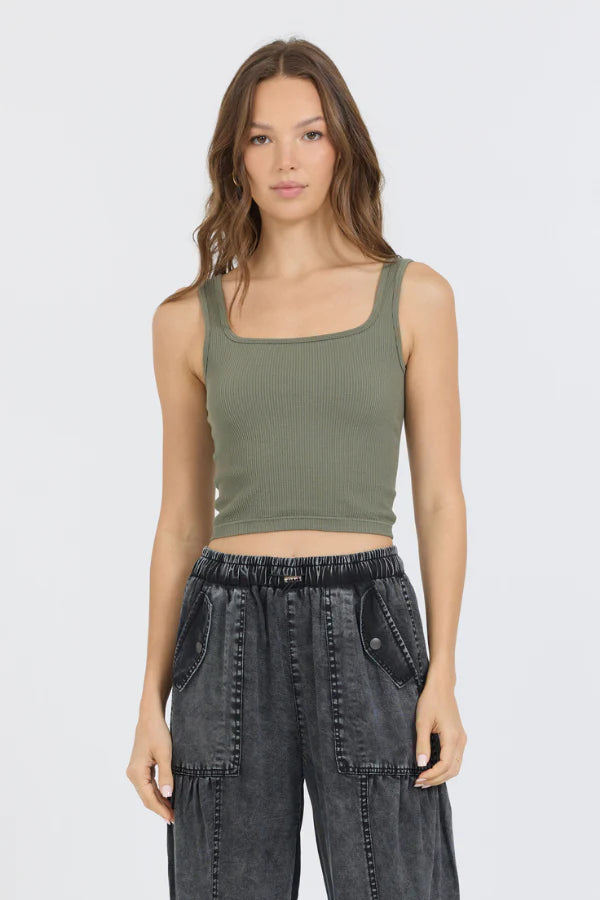 Seamless Ribbed Tank Top - Olive