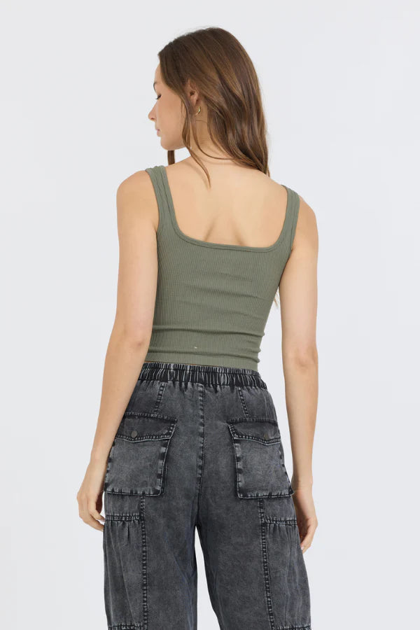 Seamless Ribbed Tank Top - Olive