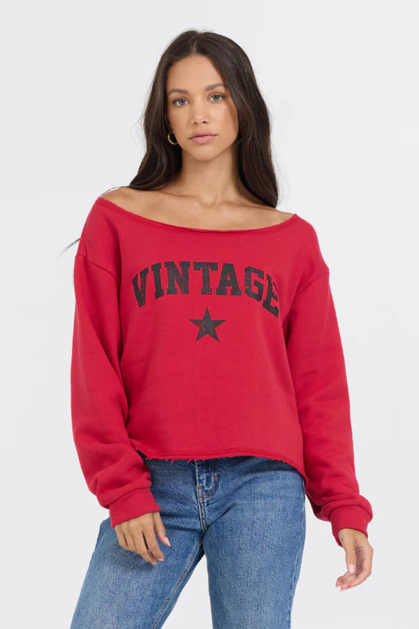 Red Off Shoulder Graphic Top