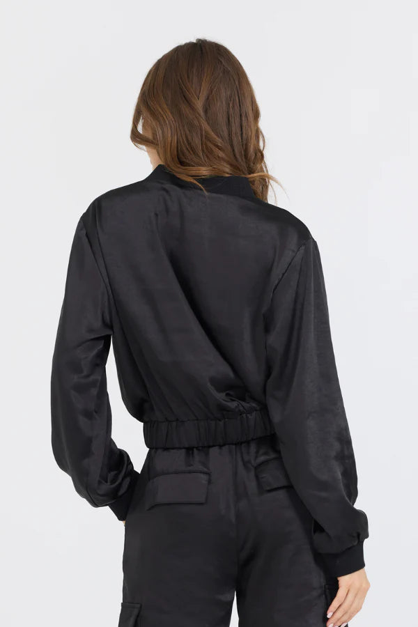 BLACK HEAVY SATIN BOMBER