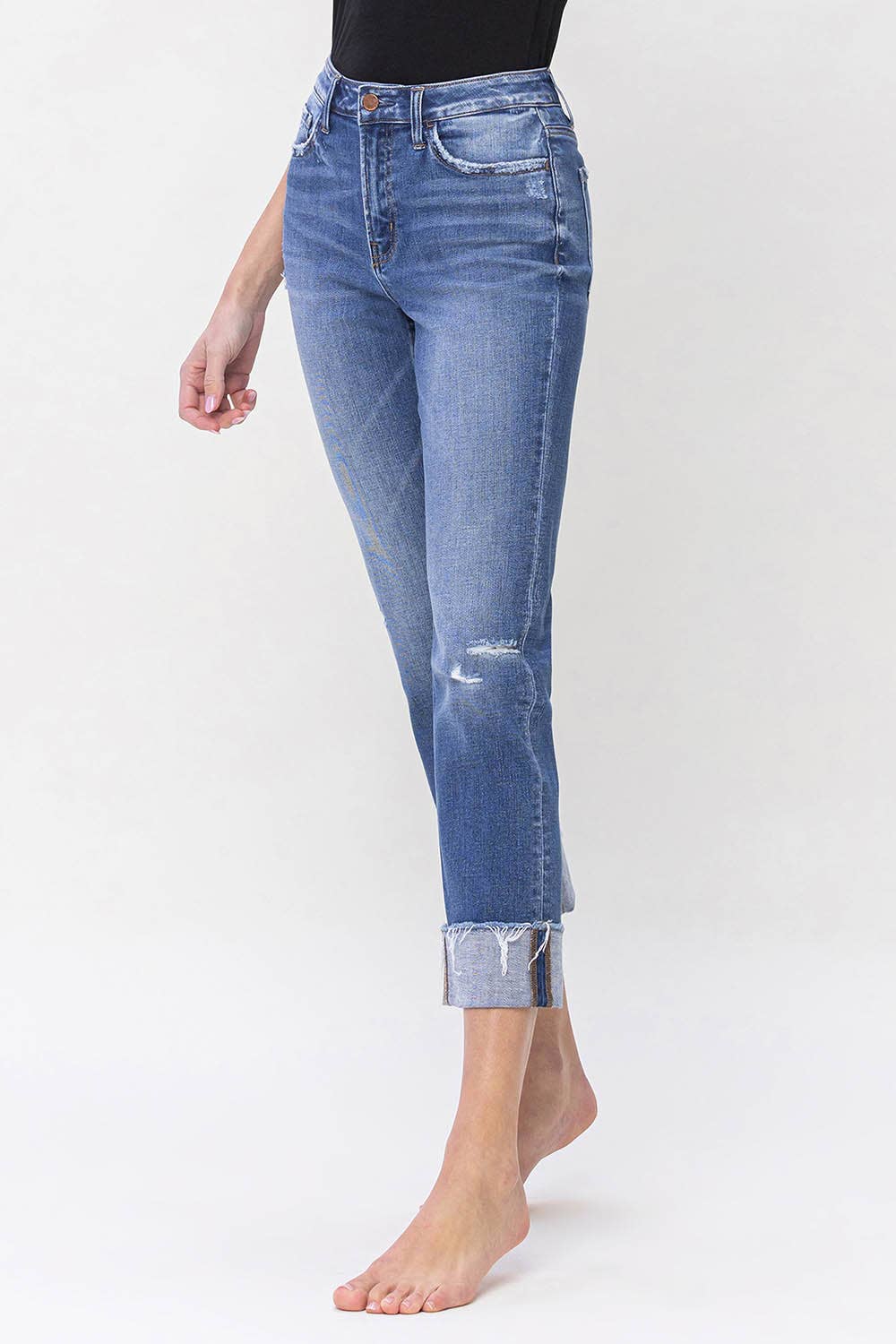 HIGH RISE CUFFED CROP STRAIGHT JEANS