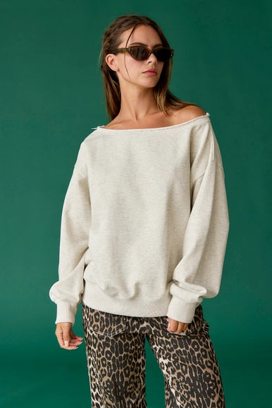 Evelyn Loose Fit One Shoulder Sweatshirt - White Melange