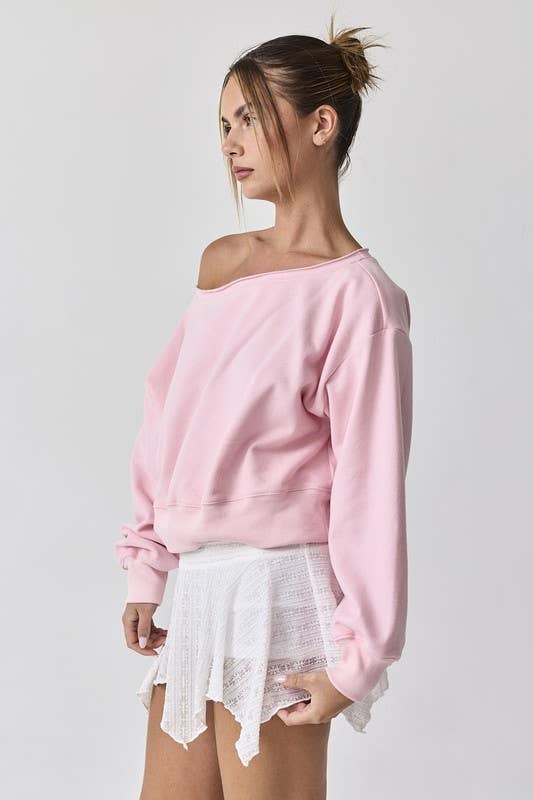 Alina Off Shoulder Cropped Sweatshirt - Pink