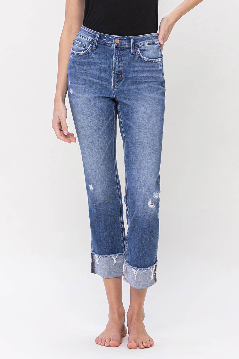 HIGH RISE CUFFED CROP STRAIGHT JEANS